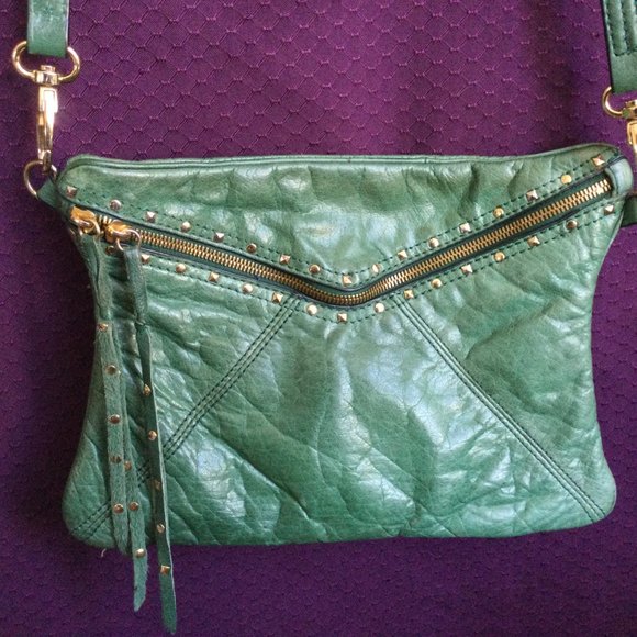 Steve Madden Green Studded Crossbody Purse Fringe - Picture 2 of 12